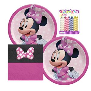 disney minnie mouse party supplies pack serves 16 minnie mouse birthday party supplies: minnie mouse forever, minnie mouse plates and napkins with birthday candles (bundle for 16)