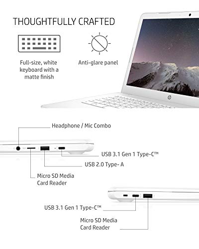 HP Chromebook 14 Laptop, Dual-core Intel Celeron Processor N3350, 4 GB RAM, 32 GB eMMC Storage, 14-inch FHD IPS Display, Google Chrome OS, Dual Speakers and Audio by B&O (14-ca051nr, 2020)