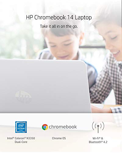 HP Chromebook 14 Laptop, Dual-core Intel Celeron Processor N3350, 4 GB RAM, 32 GB eMMC Storage, 14-inch FHD IPS Display, Google Chrome OS, Dual Speakers and Audio by B&O (14-ca051nr, 2020)