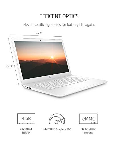 HP Chromebook 14 Laptop, Dual-core Intel Celeron Processor N3350, 4 GB RAM, 32 GB eMMC Storage, 14-inch FHD IPS Display, Google Chrome OS, Dual Speakers and Audio by B&O (14-ca051nr, 2020)