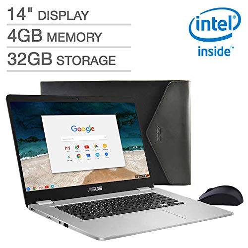 ASUS 2019 Chromebook 14 FHD 1080P Display with Intel Dual Core Celeron Processor N3350, 4GB RAM, 32GB eMMc SSD Storage, Webcam, 802.11AC WiFi, Bluetooth, USB3.1 Type-C, Google Chrome OS-Silver