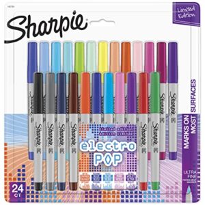 sharpie electro pop permanent markers | ultra fine point markers, assorted colors, 24 count
