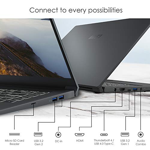 MSI Modern 15 Professional Laptop: 15.6" IPS-Level Thin Bezel Display, Intel Core i7-1165G7, NVIDIA GeForce MX450, 16GB RAM, 512GB NVMe SSD, Thunderbolt 4, Win10 PRO, Carbon Gray (A11SB-220)