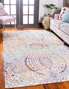 unique loom lyon collection colorful abstract floral rainbow gradient area rug, 4 x 6 feet, ivory/pink