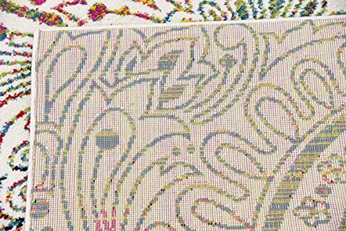 Unique Loom Lyon Collection Colorful Abstract Floral Rainbow Gradient Area Rug, 4 x 6 Feet, Ivory/Pink