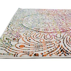 Unique Loom Lyon Collection Colorful Abstract Floral Rainbow Gradient Area Rug, 4 x 6 Feet, Ivory/Pink