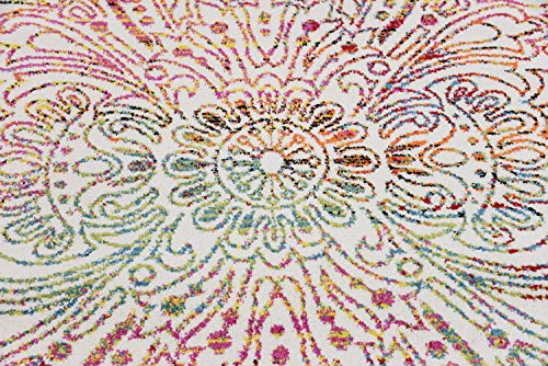 Unique Loom Lyon Collection Colorful Abstract Floral Rainbow Gradient Area Rug, 4 x 6 Feet, Ivory/Pink