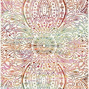 Unique Loom Lyon Collection Colorful Abstract Floral Rainbow Gradient Area Rug, 4 x 6 Feet, Ivory/Pink