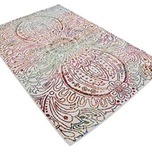 Unique Loom Lyon Collection Colorful Abstract Floral Rainbow Gradient Area Rug, 4 x 6 Feet, Ivory/Pink