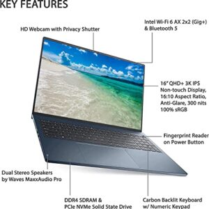 Dell Inspiron 16 Plus 7610 Laptop, 16.0'' 3K 16:10 Display, Intel Core i7-11800H, 32GB DDR4 RAM, 1TB SSD, Webcam, Backlit Keyboard, Fingerprint Reader, HDMI, Wi-Fi 6, Windows 11 Home, Blue