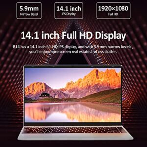 VGKE B14 Windows 10 Laptop, 14 inches Full HD 1920*1080 IPS 100% sRGB Display, Itel X7-E3950 Quad-Core, 6GB LPDDR3, 128GB SSD, Expandable 1TB, 4K, WiFi, BT4.0 (Silver)