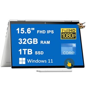 HP Envy X360 15 2-in-1 Laptop 15.6" FHD IPS Touchscreen 12th Generation Intel 12-Core i5-1240P (Beats i7-1165G7) 32GB RAM 1TB SSD Backlit Keyboard Thunderbolt USB-C B&O Win11 Silver + HDMI Cable