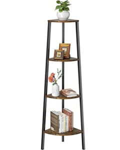 furninxs 4 tier corner shelf standing, shelving unit, display rack for bedroom, living room, office, kitchen, rustic brown
