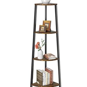 FURNINXS 4 Tier Corner Shelf Standing, Shelving Unit, Display Rack for Bedroom, Living Room, Office, Kitchen, Rustic Brown