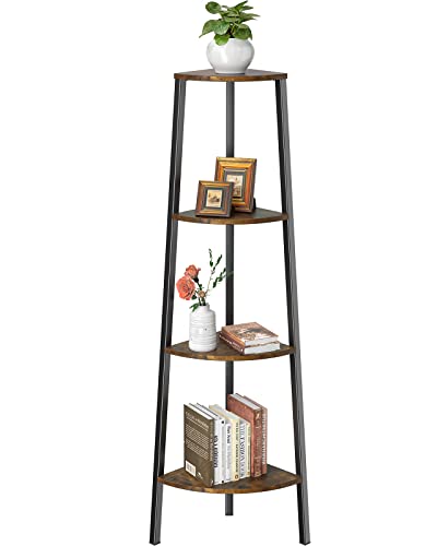 FURNINXS 4 Tier Corner Shelf Standing, Shelving Unit, Display Rack for Bedroom, Living Room, Office, Kitchen, Rustic Brown