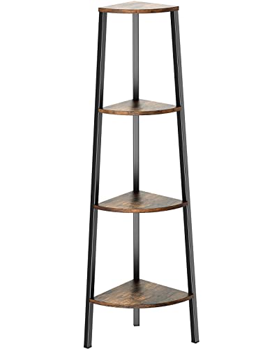 FURNINXS 4 Tier Corner Shelf Standing, Shelving Unit, Display Rack for Bedroom, Living Room, Office, Kitchen, Rustic Brown