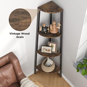 FURNINXS 4 Tier Corner Shelf Standing, Shelving Unit, Display Rack for Bedroom, Living Room, Office, Kitchen, Rustic Brown