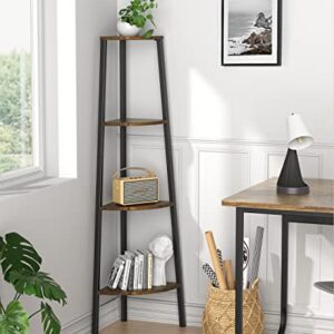 FURNINXS 4 Tier Corner Shelf Standing, Shelving Unit, Display Rack for Bedroom, Living Room, Office, Kitchen, Rustic Brown