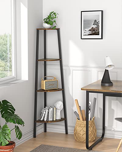 FURNINXS 4 Tier Corner Shelf Standing, Shelving Unit, Display Rack for Bedroom, Living Room, Office, Kitchen, Rustic Brown