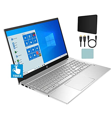 HP Pavilion 15.6' FHD IPS Touchscreen Laptop PC | 8-Core AMD Ryzen 7 5700U | Backlit Keyboard | Webcam| B&O Audio| Bluetooth | W10H | Mazepoly Accessories (16GB RAM 512GB SSD), Silver