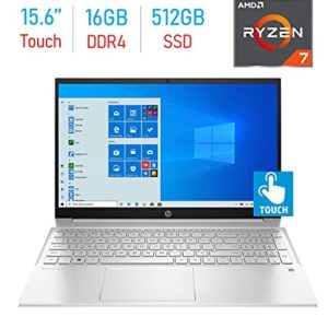 HP Pavilion 15.6' FHD IPS Touchscreen Laptop PC | 8-Core AMD Ryzen 7 5700U | Backlit Keyboard | Webcam| B&O Audio| Bluetooth | W10H | Mazepoly Accessories (16GB RAM 512GB SSD), Silver