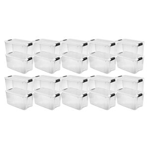 sterilite 70 quart ultra clear plastic stacking storage container tote with latching lid for home organization in garage, attic, or closets, 20 pack