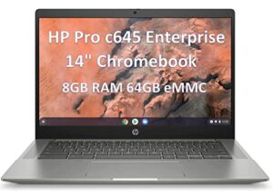 hp pro c645 chromebook enterprise 14” hd wled (amd dual-core athlon 3050c, 8gb ram, 64gb emmc ssd) narrow bezel business laptop, b&o audio, 2 x usb-c, hdmi, 3-cell 58whr, silver, chrome os – 2022
