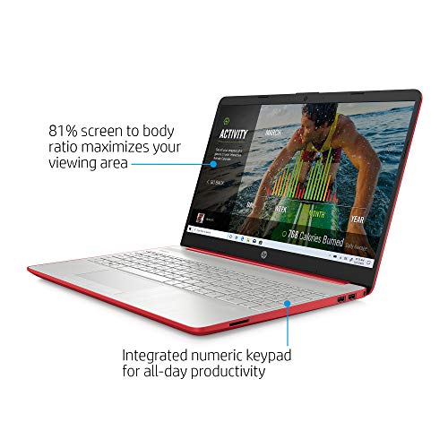 HP 15 15.6" Windows 10 Pro S Business Laptop Computer_ Intel Pentium Gold 6405U 2.4GHz_ 4GB DDR4 RAM, 128GB SSD_ AC WiFi_ Bluetooth 4.2_ Type-C_ HDMI_ Webcam_ Scarlet Red_ BROAGE 64GB Flash Drive