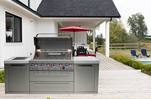 Mont Alpi MAi805 44-inch 6-Burner 115000 BTU Stainless Steel Gas Outdoor Kitchen Bar Barbecue Modular Island Grill w/ Infrared Side & Rear Burners + Granite Countertops + Storage Cabinets & Drawers