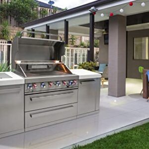 Mont Alpi MAi805 44-inch 6-Burner 115000 BTU Stainless Steel Gas Outdoor Kitchen Bar Barbecue Modular Island Grill w/ Infrared Side & Rear Burners + Granite Countertops + Storage Cabinets & Drawers