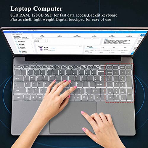 Vbestlife 15.6in Silver Slim Laptop, FHD IPS Screen, for Intel J4125 Quad Core and Four Threads, 8GB RAM 128GB Storage, Bluetooth, Touch Pad, for Windows 11 Home (US)