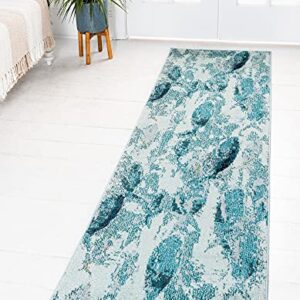 Unique Loom Positano Collection Coastal Modern Fish Light Blue Runner Rug (3' x 10')