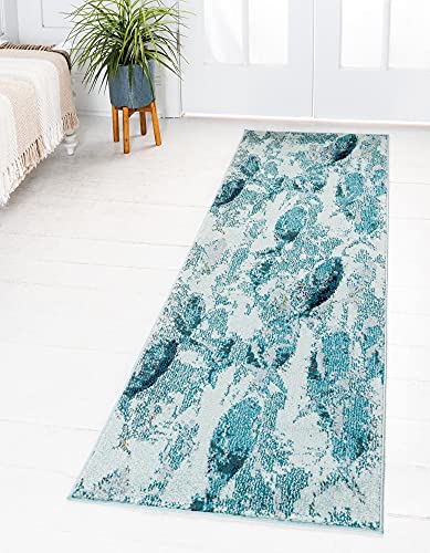 Unique Loom Positano Collection Coastal Modern Fish Light Blue Runner Rug (3' x 10')