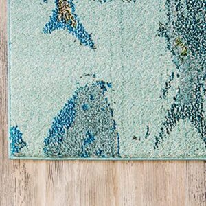 Unique Loom Positano Collection Coastal Modern Fish Light Blue Runner Rug (3' x 10')