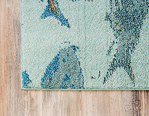 Unique Loom Positano Collection Coastal Modern Fish Light Blue Runner Rug (3' x 10')