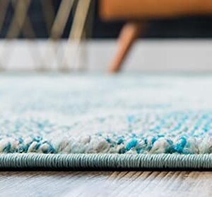 Unique Loom Positano Collection Coastal Modern Fish Light Blue Runner Rug (3' x 10')