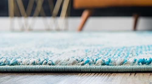 Unique Loom Positano Collection Coastal Modern Fish Light Blue Runner Rug (3' x 10')