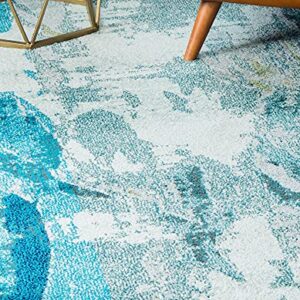 Unique Loom Positano Collection Coastal Modern Fish Light Blue Runner Rug (3' x 10')