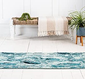 Unique Loom Positano Collection Coastal Modern Fish Light Blue Runner Rug (3' x 10')