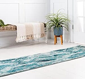 Unique Loom Positano Collection Coastal Modern Fish Light Blue Runner Rug (3' x 10')