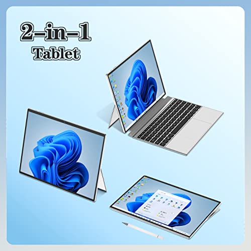 2 in 1 Laptop Computer, Intel J4125 Processor Windows 11 Touchscreen 12.3" HD Display with Detachable Keyboard 12GB RAM, 256GB SSD Storage, Type-C, TF Card, Use for Business, Study and Entertainment