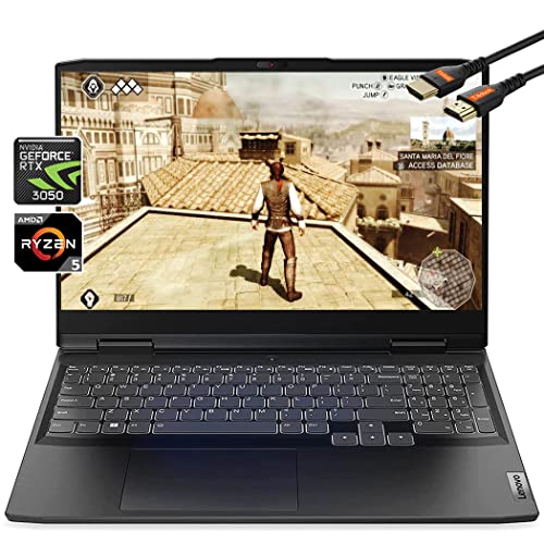 Lenovo IdeaPad Gaming3 Laptop 15.6 FHD Display 120Hz| NVIDIA GeForce RTX 3050| AMD Ryzen5 6600H| Windows 11| Backlit Keyboard| USB C| Wi-Fi6| Webcam| HDMI Cable| 2022 (32GB DDR5 RAM | 1TB PCIe SSD)