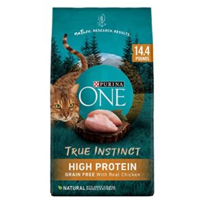 purina one natural, high protein, grain free dry cat food, true instinct with real chicken – 14.4 lb. bag