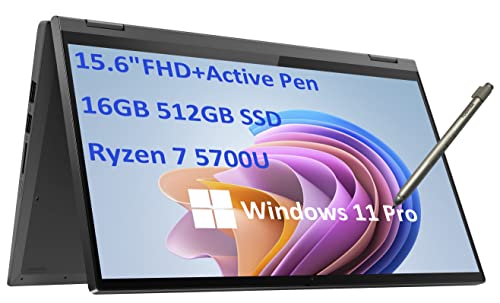Lenovo IdeaPad Flex 5 15.6" 2-in-1 Touchscreen (AMD 8-Core Ryzen 7 5700U, 16GB RAM, 512GB PCIe SSD, Webcam, Active Stylus), FHD Convertible Laptop, Backlit, Fingerprint , IST Pen, Windows 11 Pro