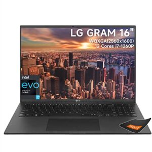 LG Gram Lightweight Laptop 16" WQXGA IPS LGD DCI-P3 99% (2560 x 1600) Display Intel Evo Core i7-1260P DTS X Ultra FHD Webcam Backlit Keyboard WiFi 6E Thunderbolt 4 Windows 11 (16GB RAM | 512GB SSD)