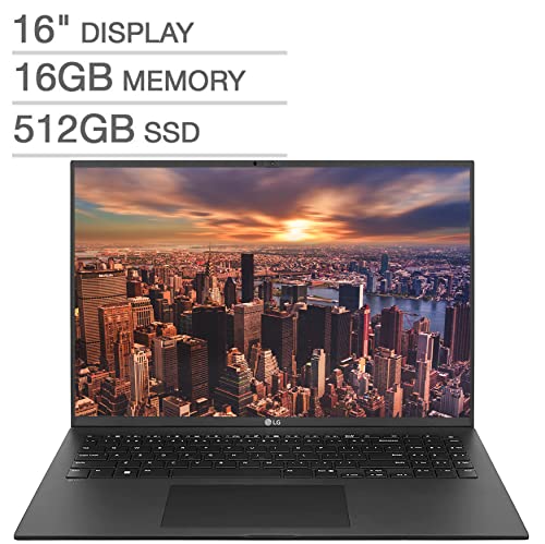 LG Gram Lightweight Laptop 16" WQXGA IPS LGD DCI-P3 99% (2560 x 1600) Display Intel Evo Core i7-1260P DTS X Ultra FHD Webcam Backlit Keyboard WiFi 6E Thunderbolt 4 Windows 11 (16GB RAM | 512GB SSD)