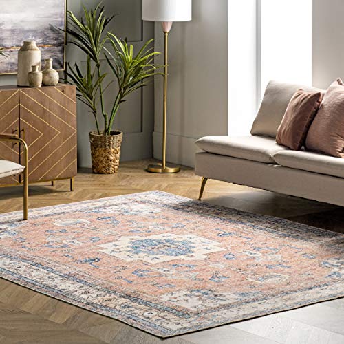 nuLOOM Eleanor Machine Washable Distressed Medallion Area Rug, 4' x 6', Multi