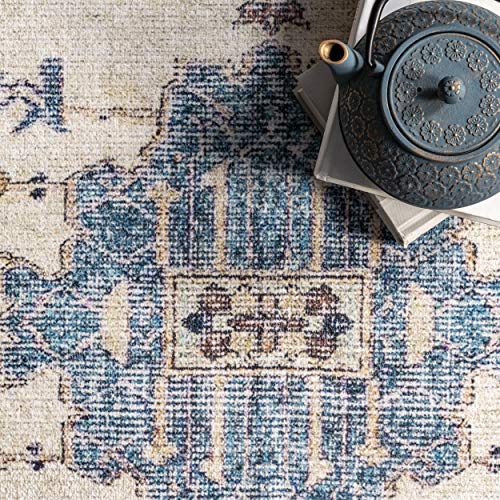 nuLOOM Eleanor Machine Washable Distressed Medallion Area Rug, 4' x 6', Multi