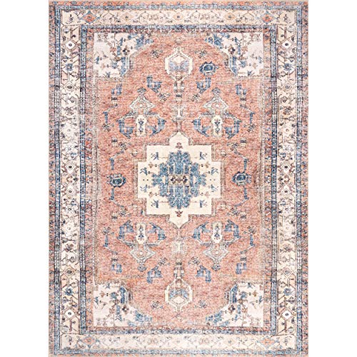 nuLOOM Eleanor Machine Washable Distressed Medallion Area Rug, 4' x 6', Multi