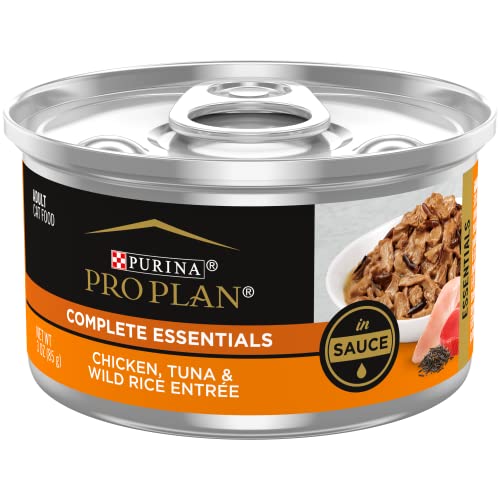 Purina Pro Plan Gravy Wet Cat Food, COMPLETE ESSENTIALS Chicken, Tuna & Wild Rice Entree in Sauce - (24) 3 oz. Pull-Top Cans